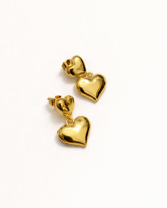 Gold Plated Anti Tarnish Double Heart Drop Earrings