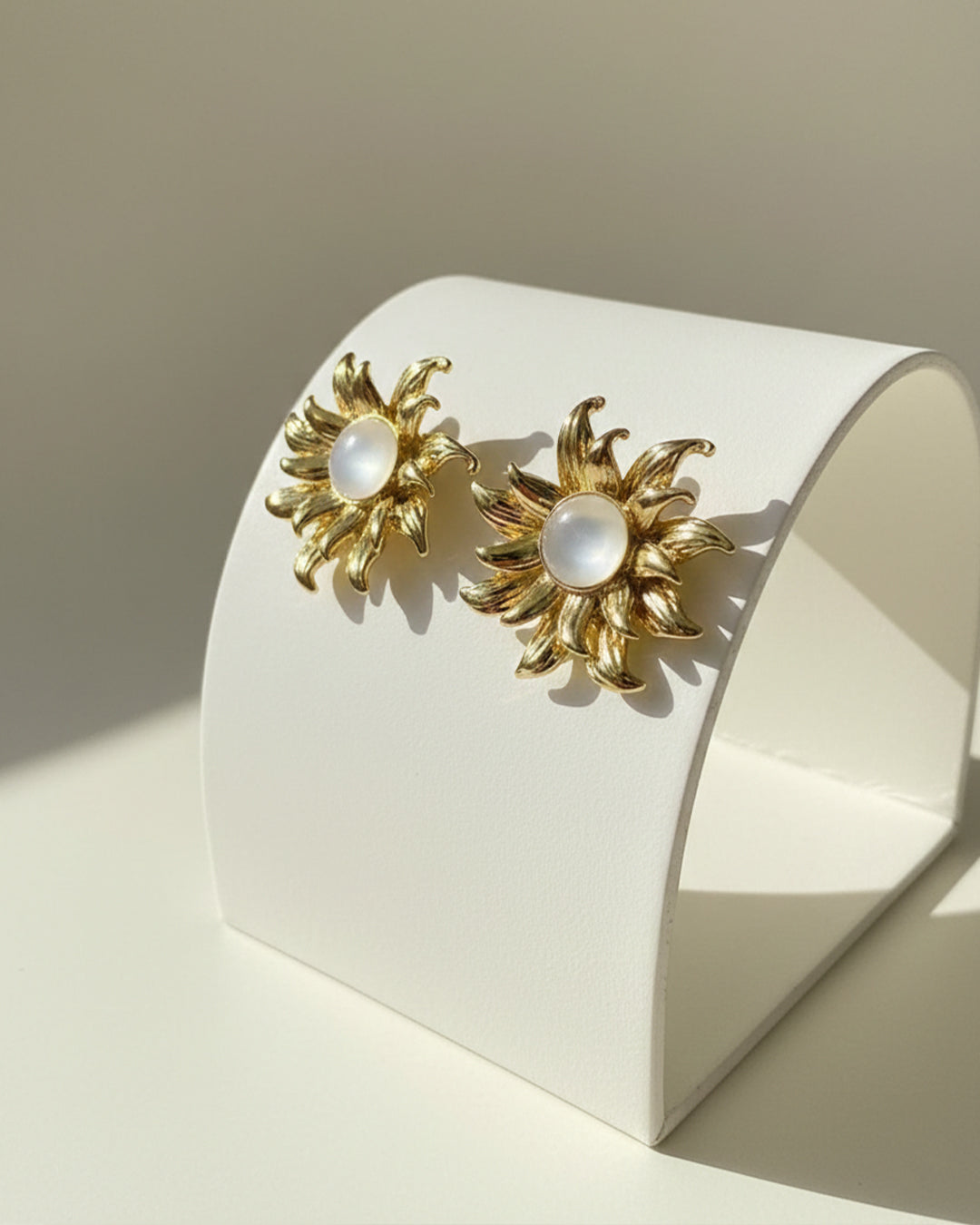 The Gala Gold Sunflower Stud Earrings With White Center
