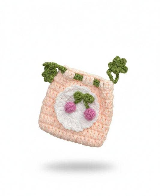 Handmade Crochet Pink Cherry Pouch
